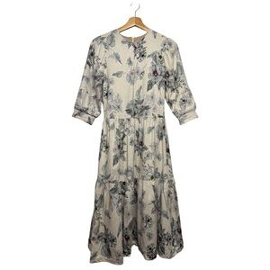 BLANC NOIR Linen Blend Floral Print Dress Cream XS